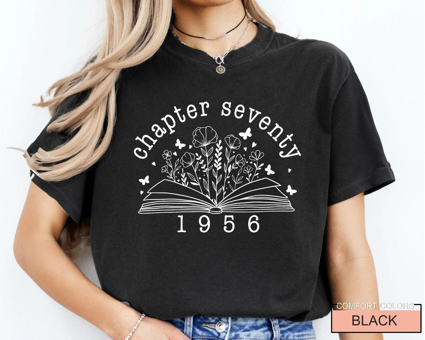 70th Birthday Floral Book Shirt, Custom Born in 1956 Women Tee