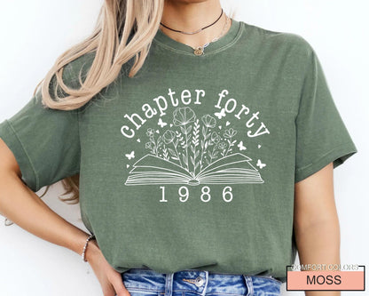 Floral Book Chapter 40 T-Shirt: 1986 Birthday Gift