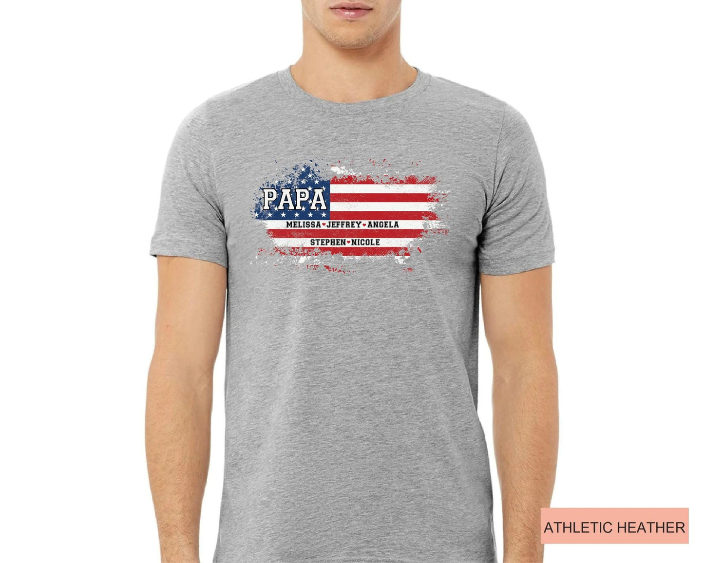 USA Flag Papa Shirt, Personalized  Kids Name Tee