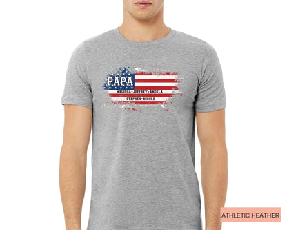 USA Flag Papa Shirt, Personalized  Kids Name Tee