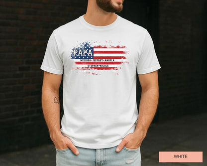 USA Flag Papa Shirt, Personalized  Kids Name Tee