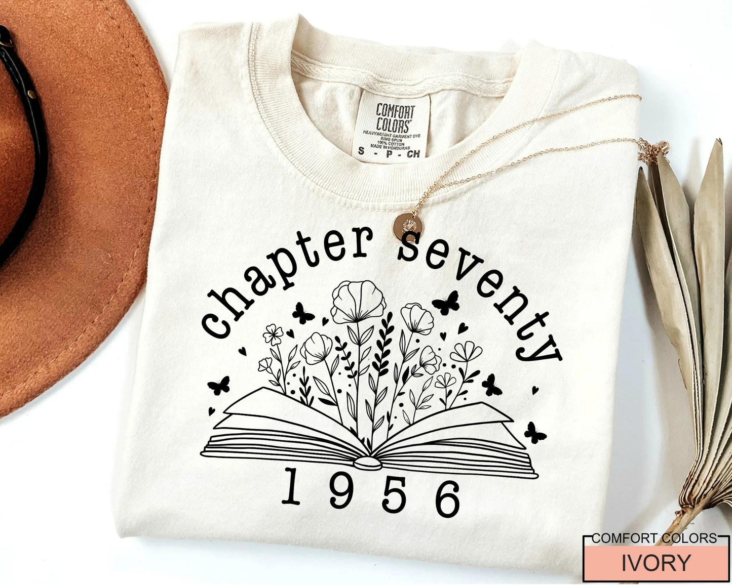 70th Birthday Floral Book Shirt, Custom Born in 1956 Women Tee