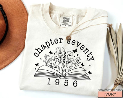 70th Birthday Floral Book Shirt, Custom Born in 1956 Women Tee