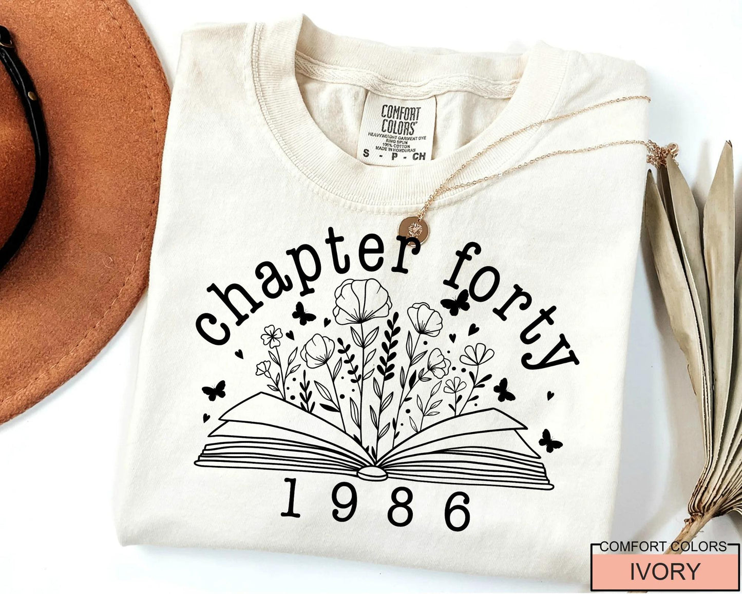 Floral Book Chapter 40 T-Shirt: 1986 Birthday Gift