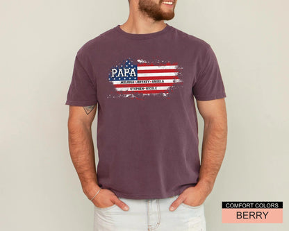 USA Flag Papa Shirt, Personalized  Kids Name Tee