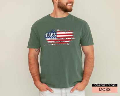 USA Flag Papa Shirt, Personalized  Kids Name Tee
