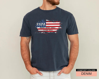 USA Flag Papa Shirt, Personalized  Kids Name Tee