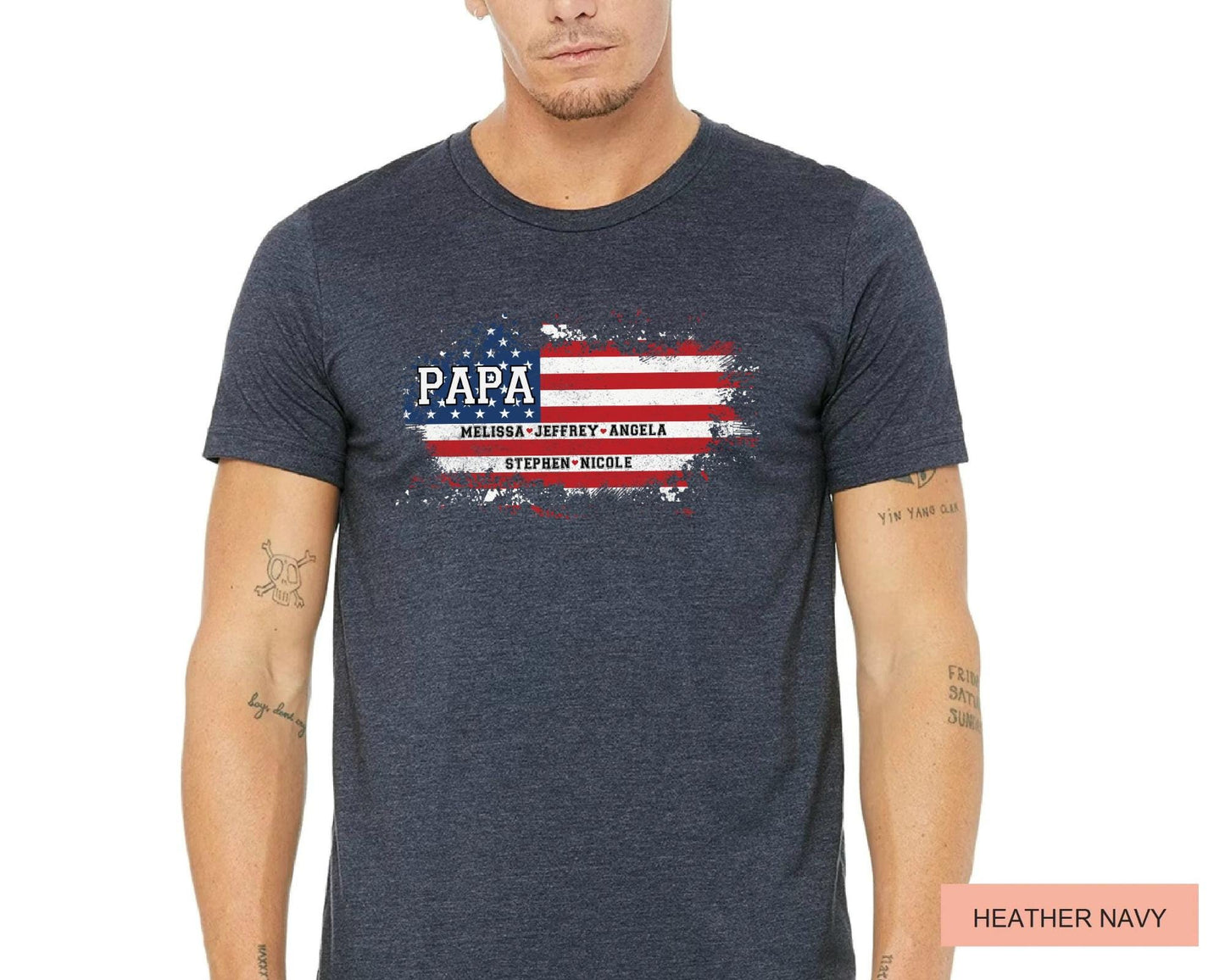 USA Flag Papa Shirt, Personalized  Kids Name Tee