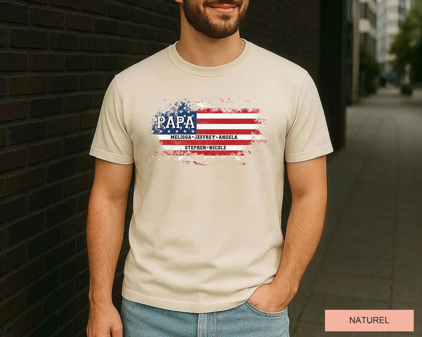 USA Flag Papa Shirt, Personalized  Kids Name Tee