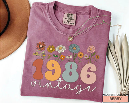 Vintage 1986 Birthday 40 T-Shirt - Floral Forty Woman shirt