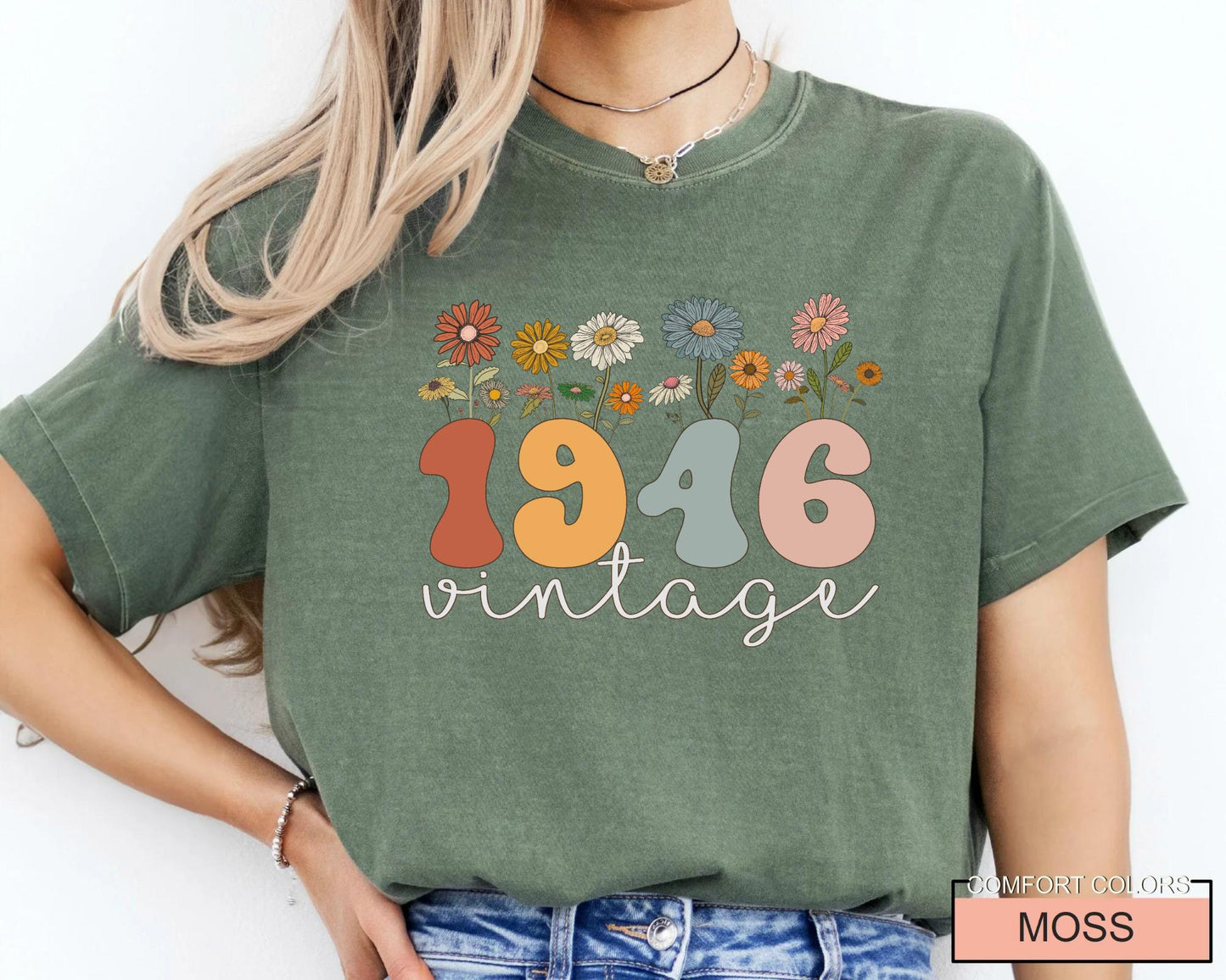 80 Birthday Vintage Floral Shirt - Women Born in 1946 Tee
