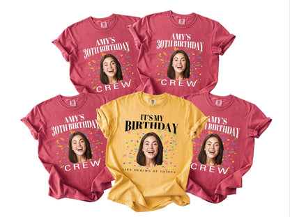Custom 30th Birthday Photo Crew Shirt, Personalized Thirty Portrait Party Tee