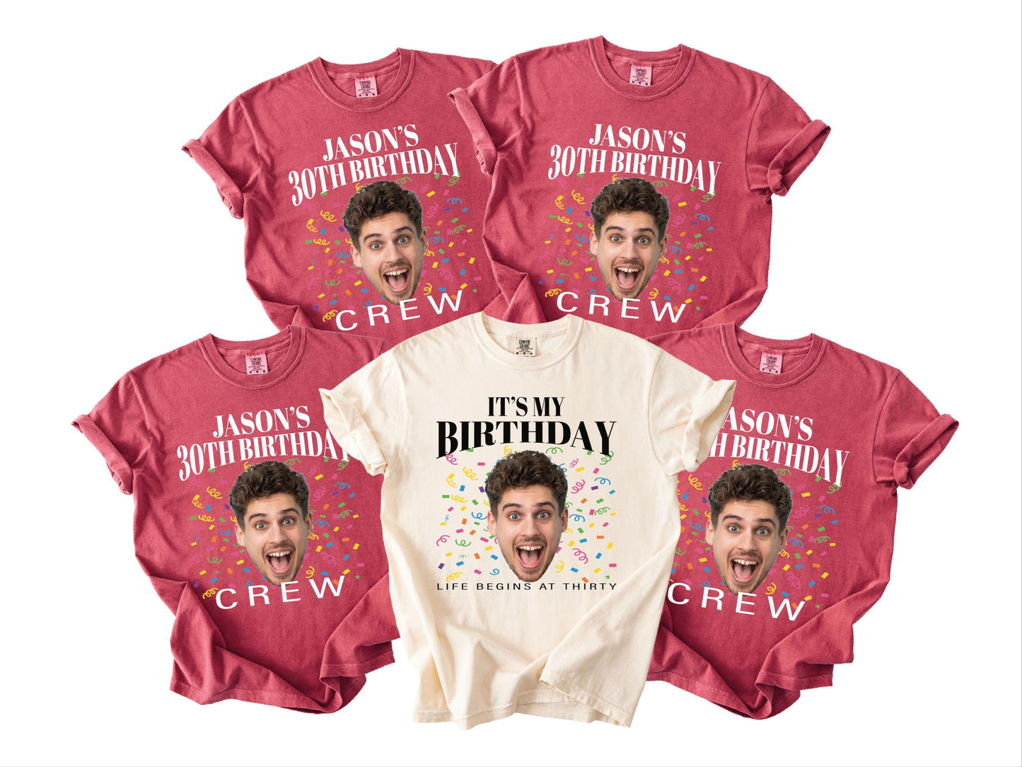 Custom Thirty Birthday Photo Shirt, Personalized 30th Portrait Party Crew Tee