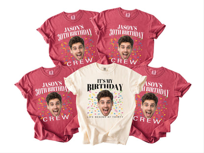 Custom Thirty Birthday Photo Shirt, Personalized 30th Portrait Party Crew Tee