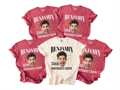 Custom Photo 35th Birthday Crew Shirt, Personalized Man Thirty-Five Portrait Party Tee, Born In 1991 Customized Outfit