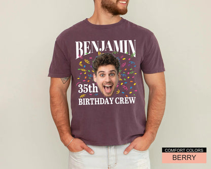 Custom Photo 35th Birthday Crew Shirt, Personalized Man Thirty-Five Portrait Party Tee, Born In 1991 Customized Outfit