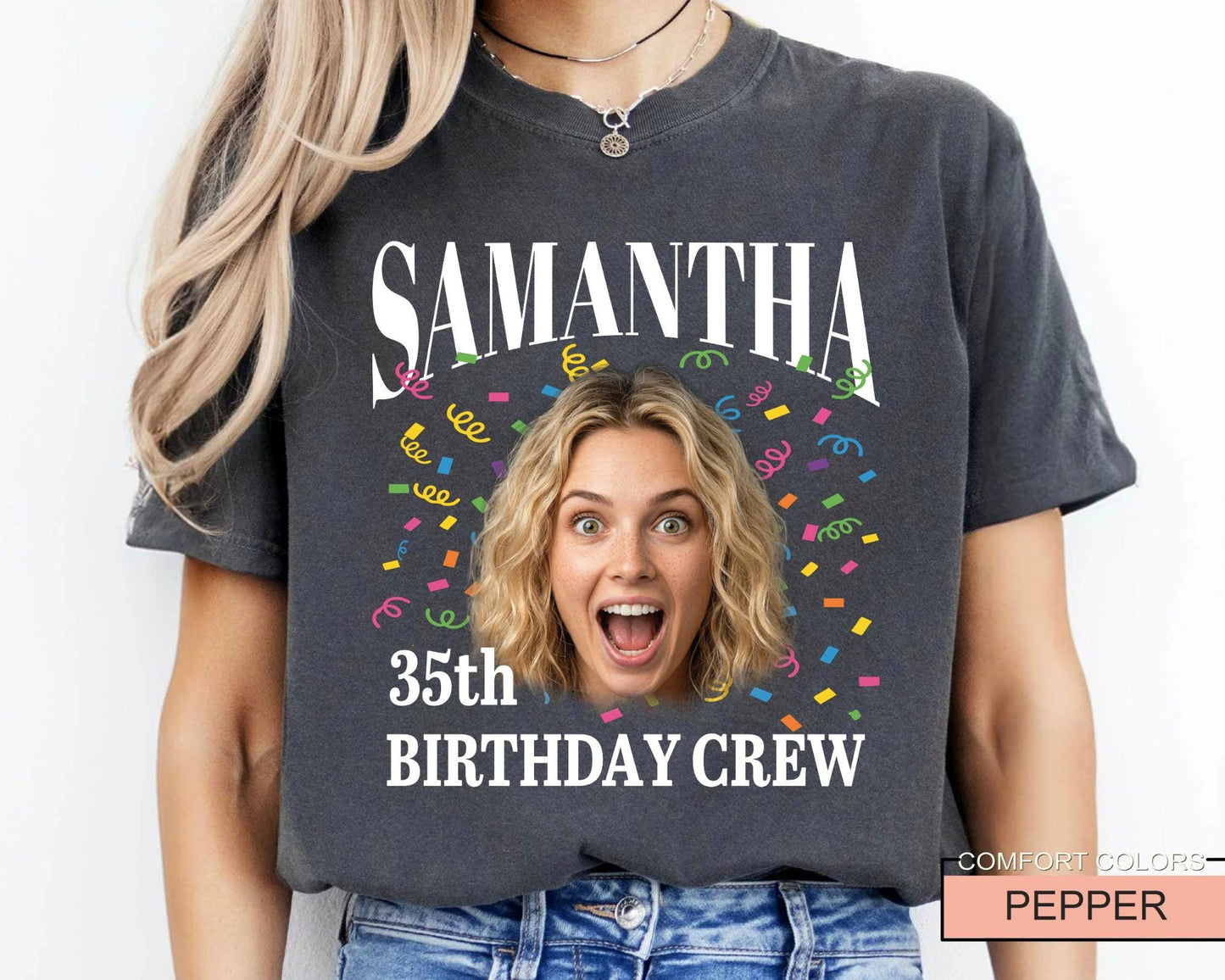 Custom Photo 35th Birthday Crew Shirt, Personalized Party Tee, 1991 Celebration Outfit
