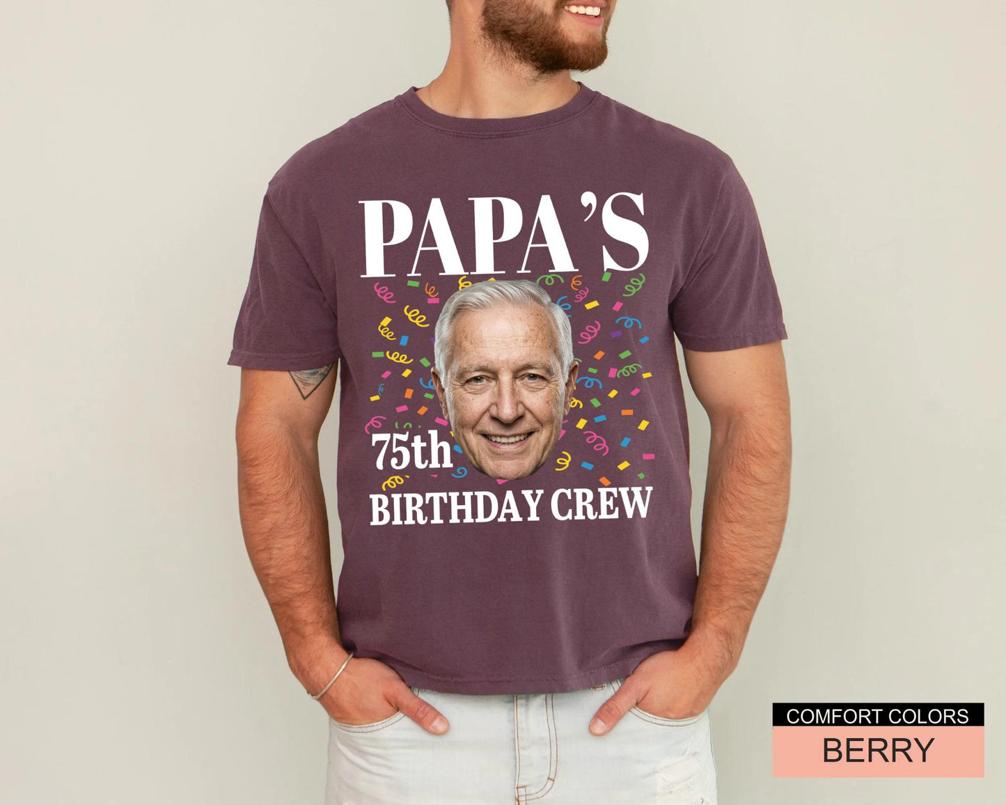 Custom Grandfather 75th Birthday Crew Shirt - Matching Grandpa Photo Party Outfit