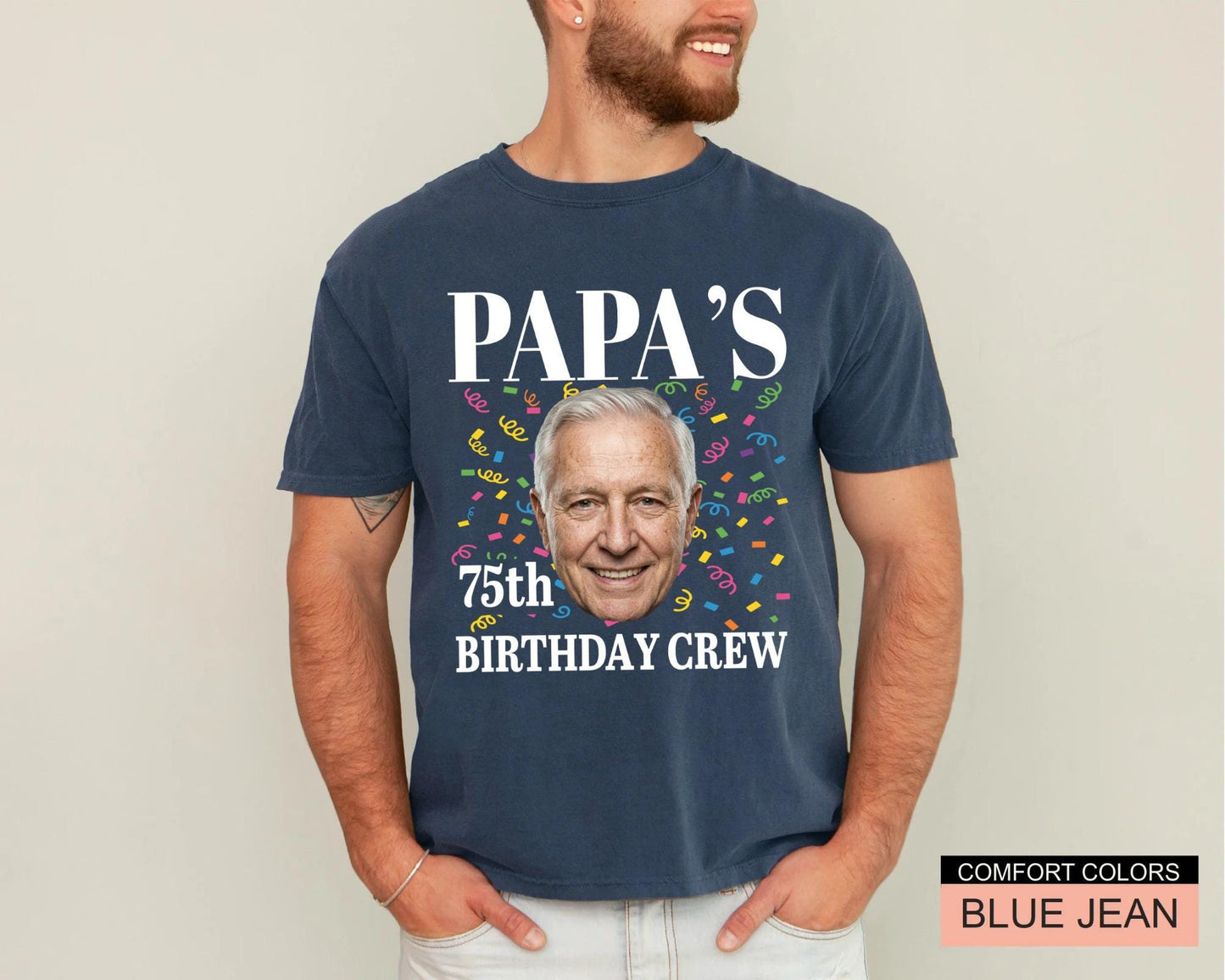 Custom Grandfather 75th Birthday Crew Shirt - Matching Grandpa Photo Party Outfit