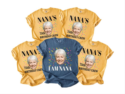 Grandmother Custom Year 75th Birthday Crew Shirt - Photo Matching Grandma Celebration Outfit