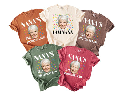 Grandmother Custom Year 75th Birthday Crew Shirt - Photo Matching Grandma Celebration Outfit