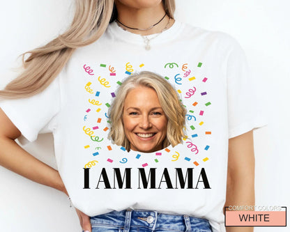 Custom Mom Photo 45th Birthday Crew Shirt, Personalized I Am Mama Party Tee with Portrait, Matching Mother Celebration Outfit