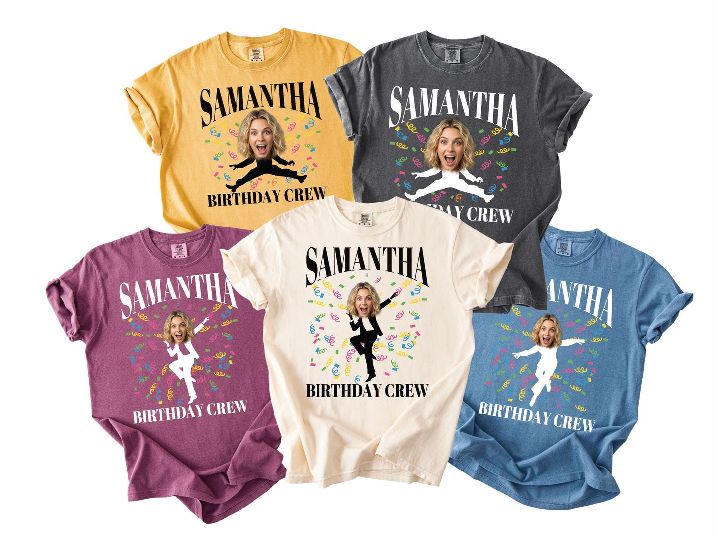 Funny Birthday Woman Face Photo Shirt, Matching Birthday Party Girl Group Tee