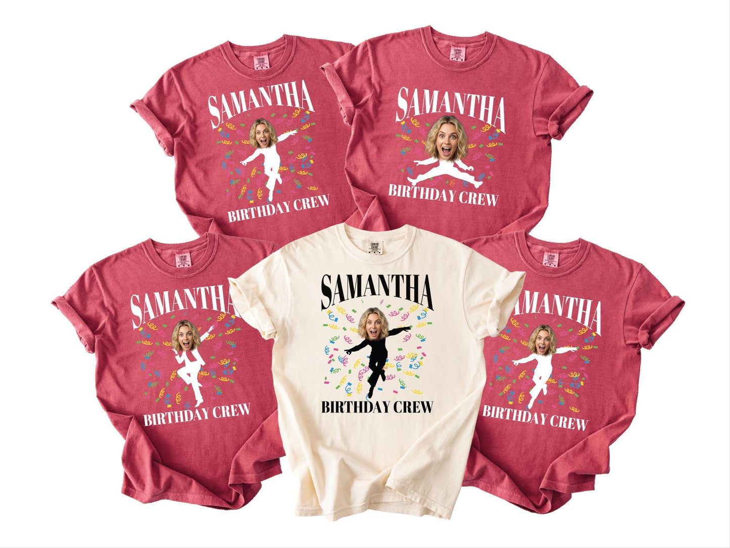 Funny Birthday Woman Face Photo Shirt, Matching Birthday Party Girl Group Tee