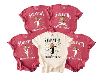Funny Birthday Woman Face Photo Shirt, Matching Birthday Party Girl Group Tee