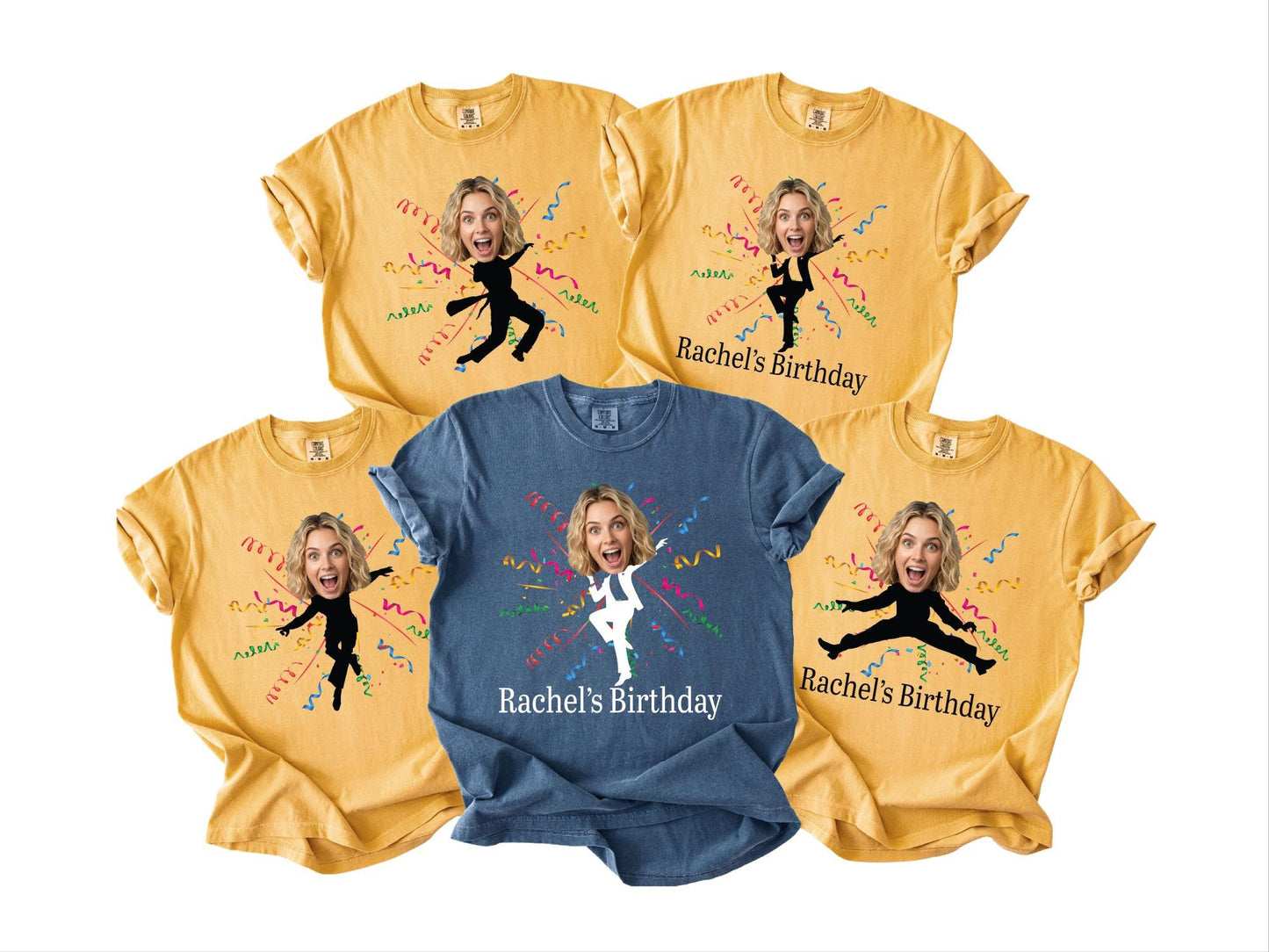 Personalized Dancing Face Party Shirt, Custom Birthday Crew Photo Tee, Mother Silhouette Top