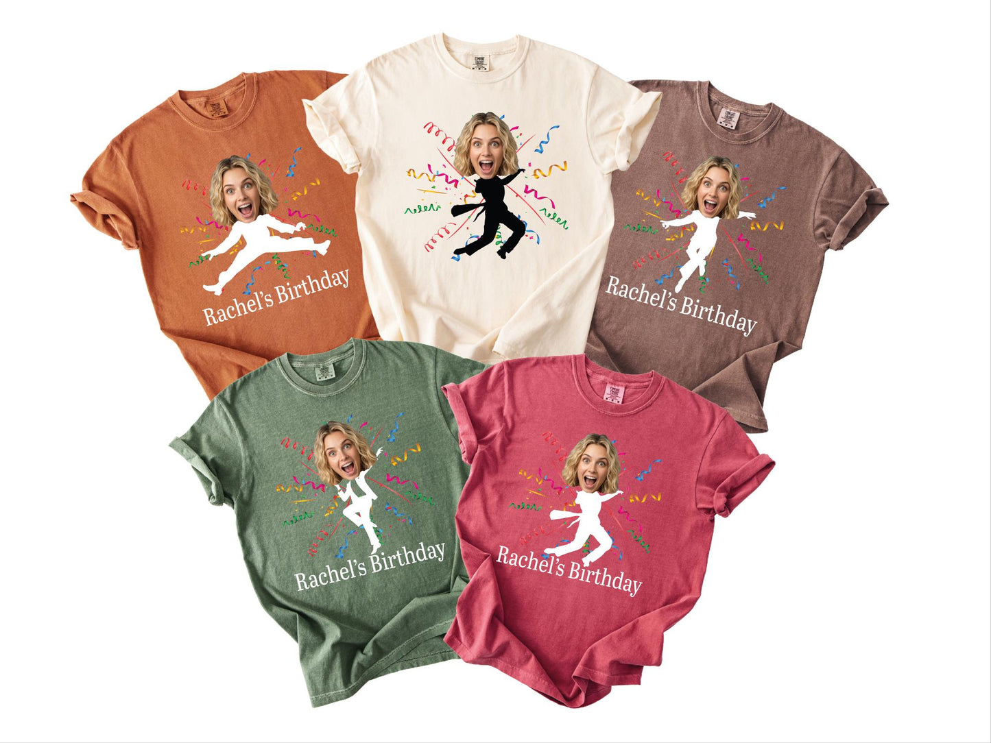 Personalized Dancing Face Party Shirt, Custom Birthday Crew Photo Tee, Mother Silhouette Top