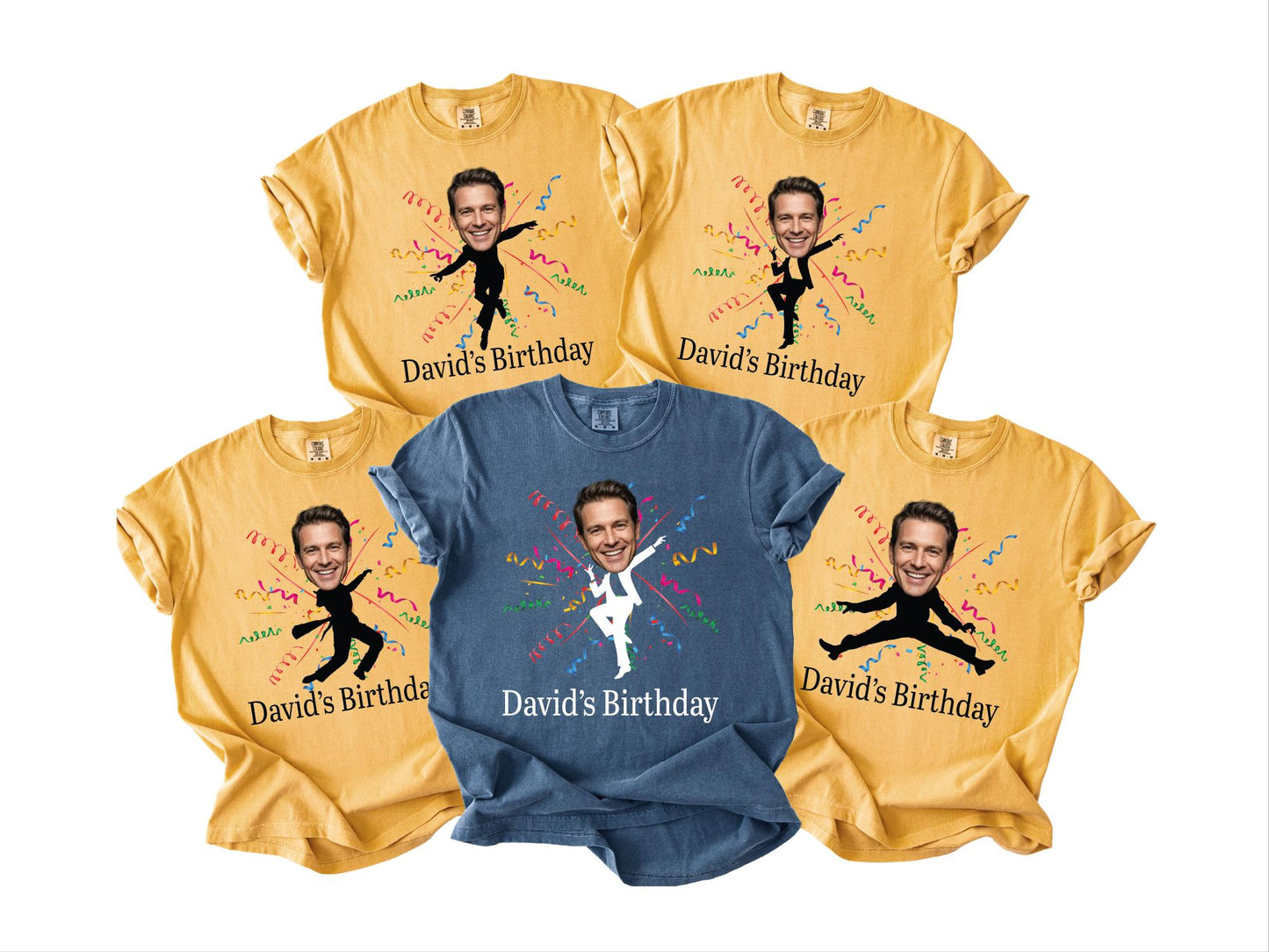 Custom Dancing Photo Birthday Shirt, Personalized Man Birthday Crew Tee with Portrait, Matching Father Silhouette Celebration Outfit
