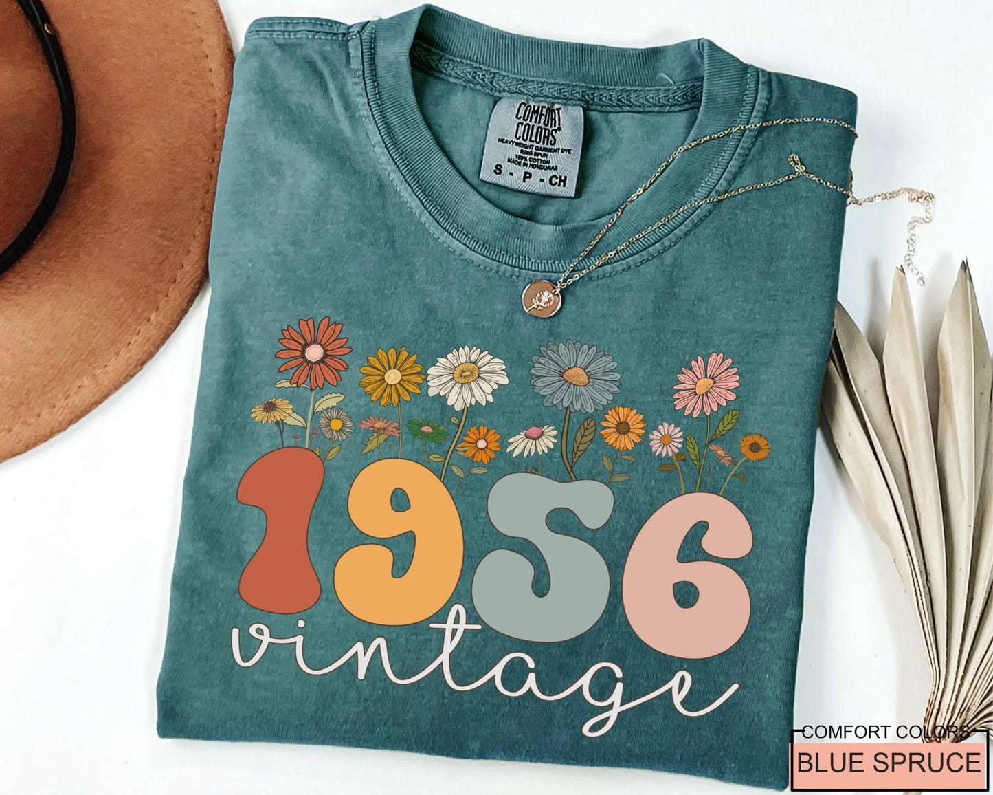 70th Birthday Vintage Floral Shirt, Custom Born in 1956 Women Tee