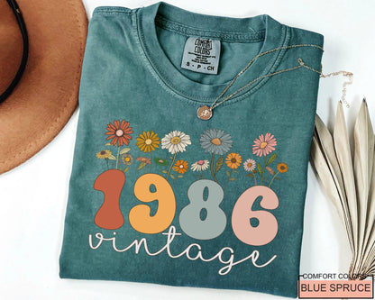 Vintage 1986 Birthday 40 T-Shirt - Floral Forty Woman shirt