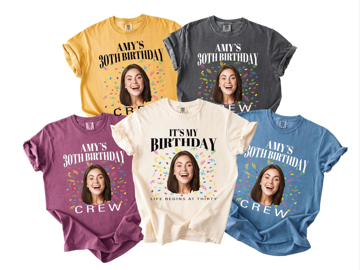 Custom 30th Birthday Photo Crew Shirt, Personalized Thirty Portrait Party Tee