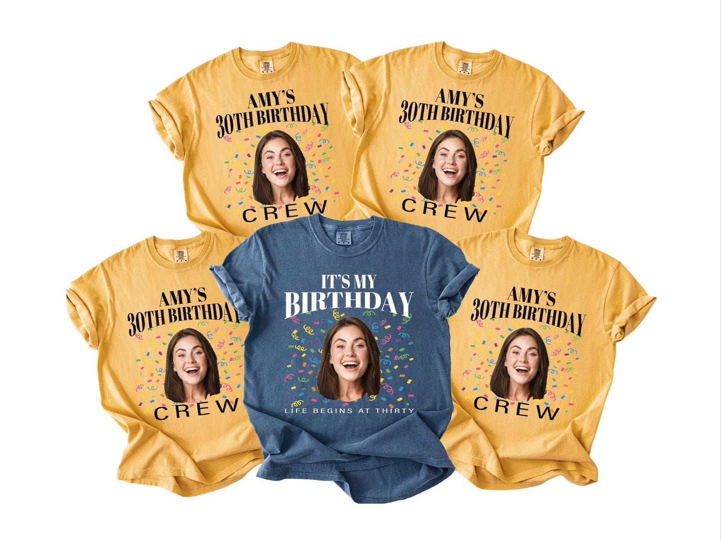 Custom 30th Birthday Photo Crew Shirt, Personalized Thirty Portrait Party Tee