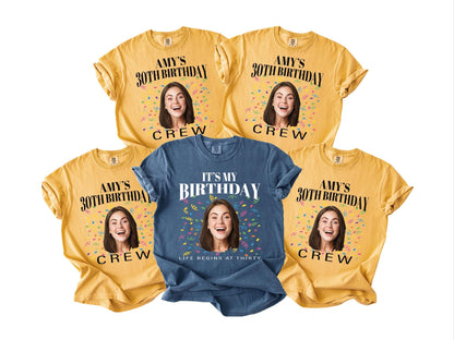 Custom 30th Birthday Photo Crew Shirt, Personalized Thirty Portrait Party Tee