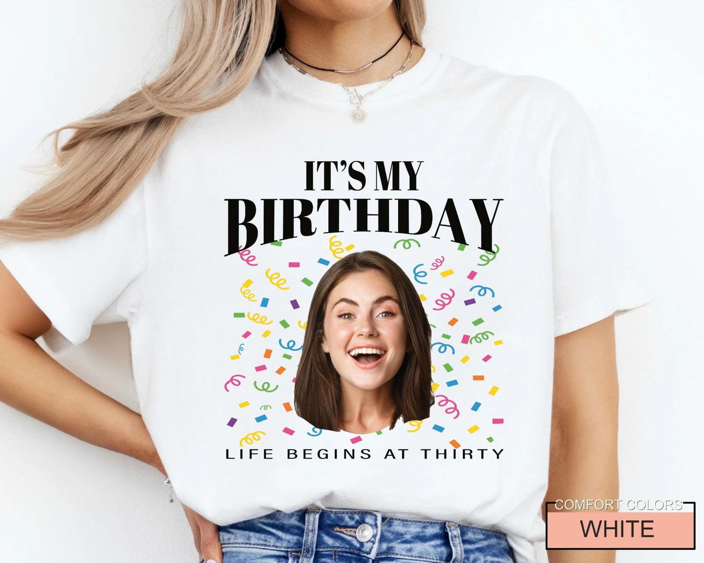 Custom 30th Birthday Photo Crew Shirt, Personalized Thirty Portrait Party Tee