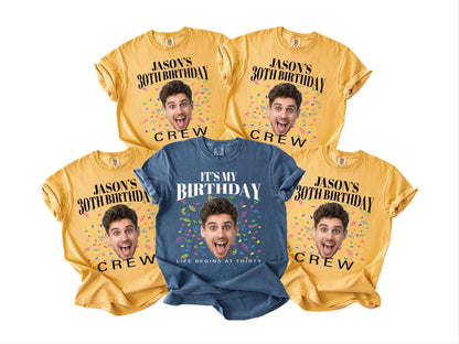 Custom Thirty Birthday Photo Shirt, Personalized 30th Portrait Party Crew Tee