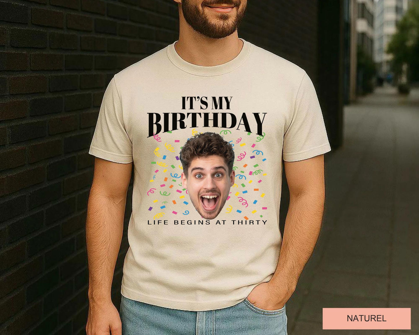 Custom Thirty Birthday Photo Shirt, Personalized 30th Portrait Party Crew Tee