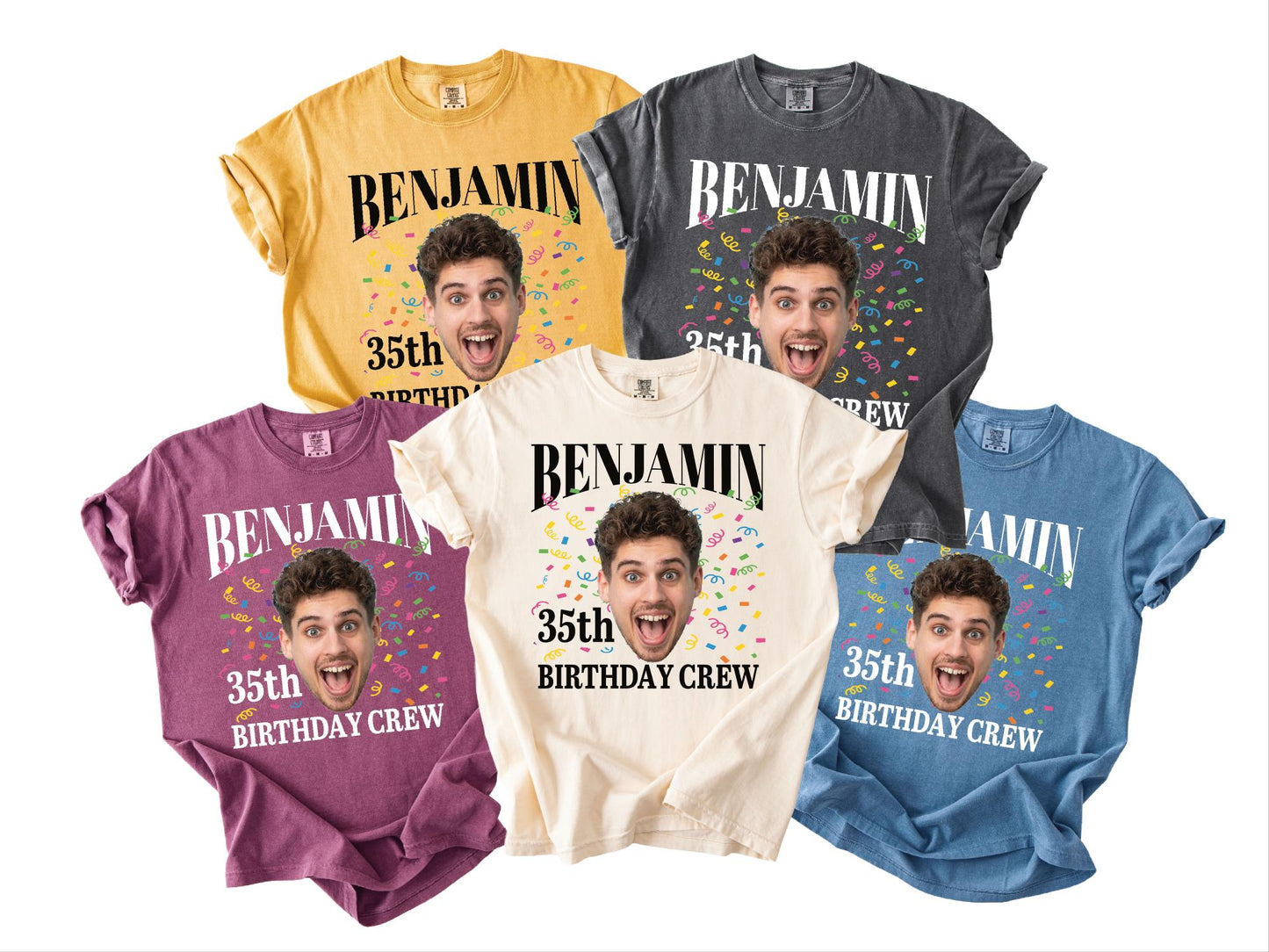 Custom Photo 35th Birthday Crew Shirt, Personalized Man Thirty-Five Portrait Party Tee, Born In 1991 Customized Outfit