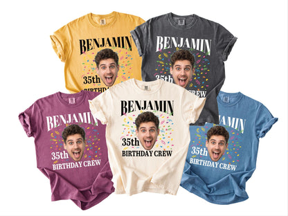 Custom Photo 35th Birthday Crew Shirt, Personalized Man Thirty-Five Portrait Party Tee, Born In 1991 Customized Outfit