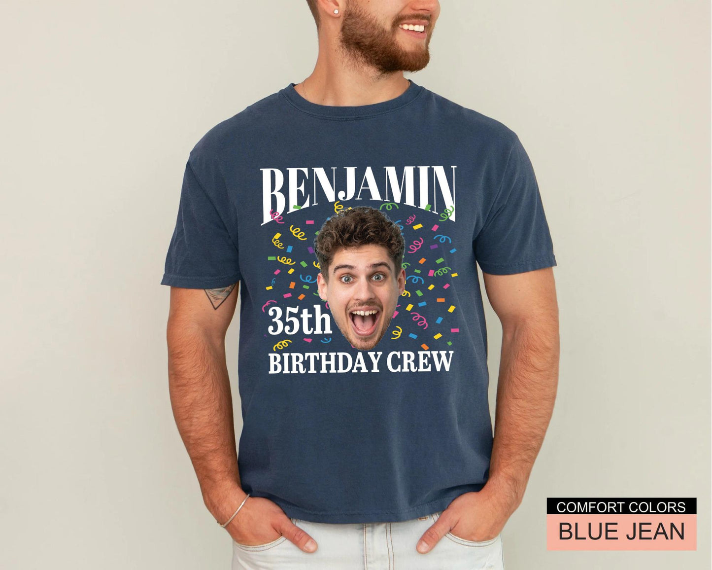 Custom Photo 35th Birthday Crew Shirt, Personalized Man Thirty-Five Portrait Party Tee, Born In 1991 Customized Outfit