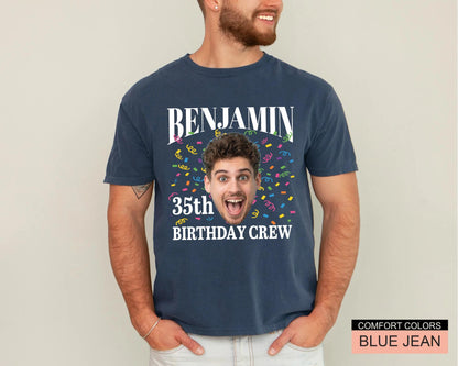 Custom Photo 35th Birthday Crew Shirt, Personalized Man Thirty-Five Portrait Party Tee, Born In 1991 Customized Outfit