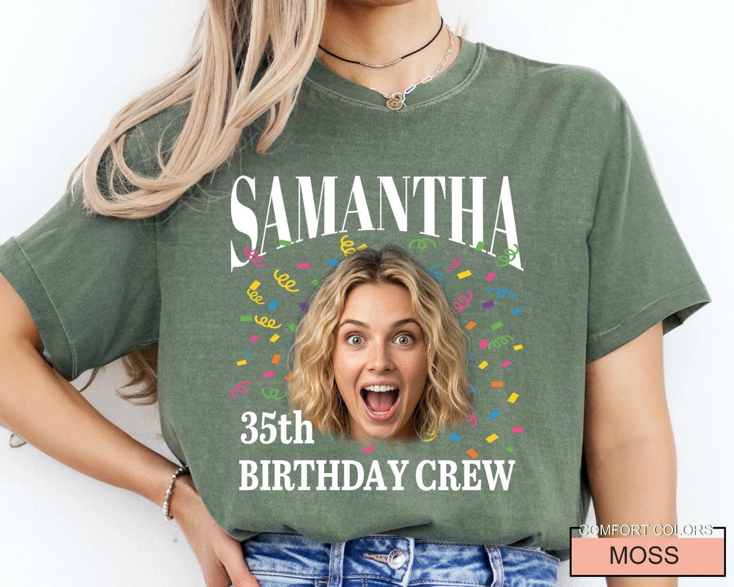 Custom Photo 35th Birthday Crew Shirt, Personalized Party Tee, 1991 Celebration Outfit