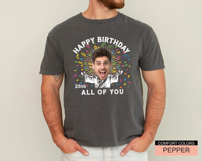 Custom Face 25th Birthday Shirt, Personalized Name Photo Party Man Tee, Matching Group Birthday Crew Outfit