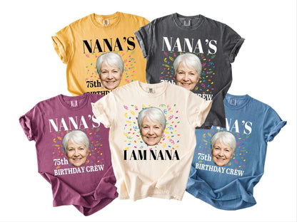 Grandmother Custom Year 75th Birthday Crew Shirt - Photo Matching Grandma Celebration Outfit