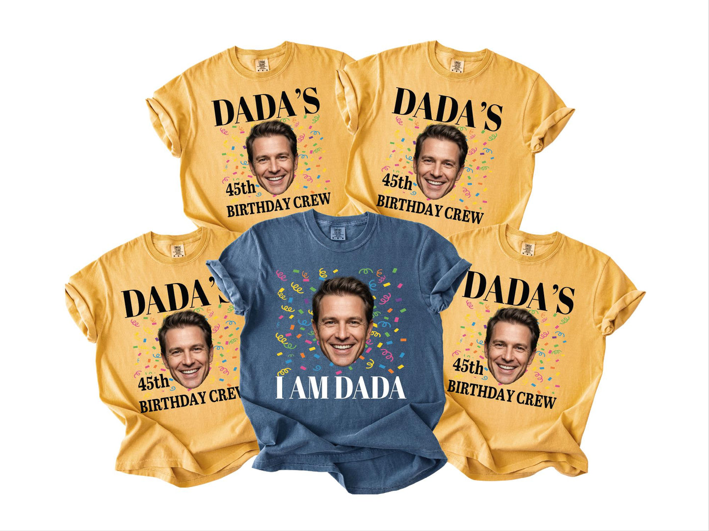 Custom Dad Photo 45th Birthday Crew Shirt, Personalized I Am Dada Party Tee with Portrait, Matching Father Celebration Outfit