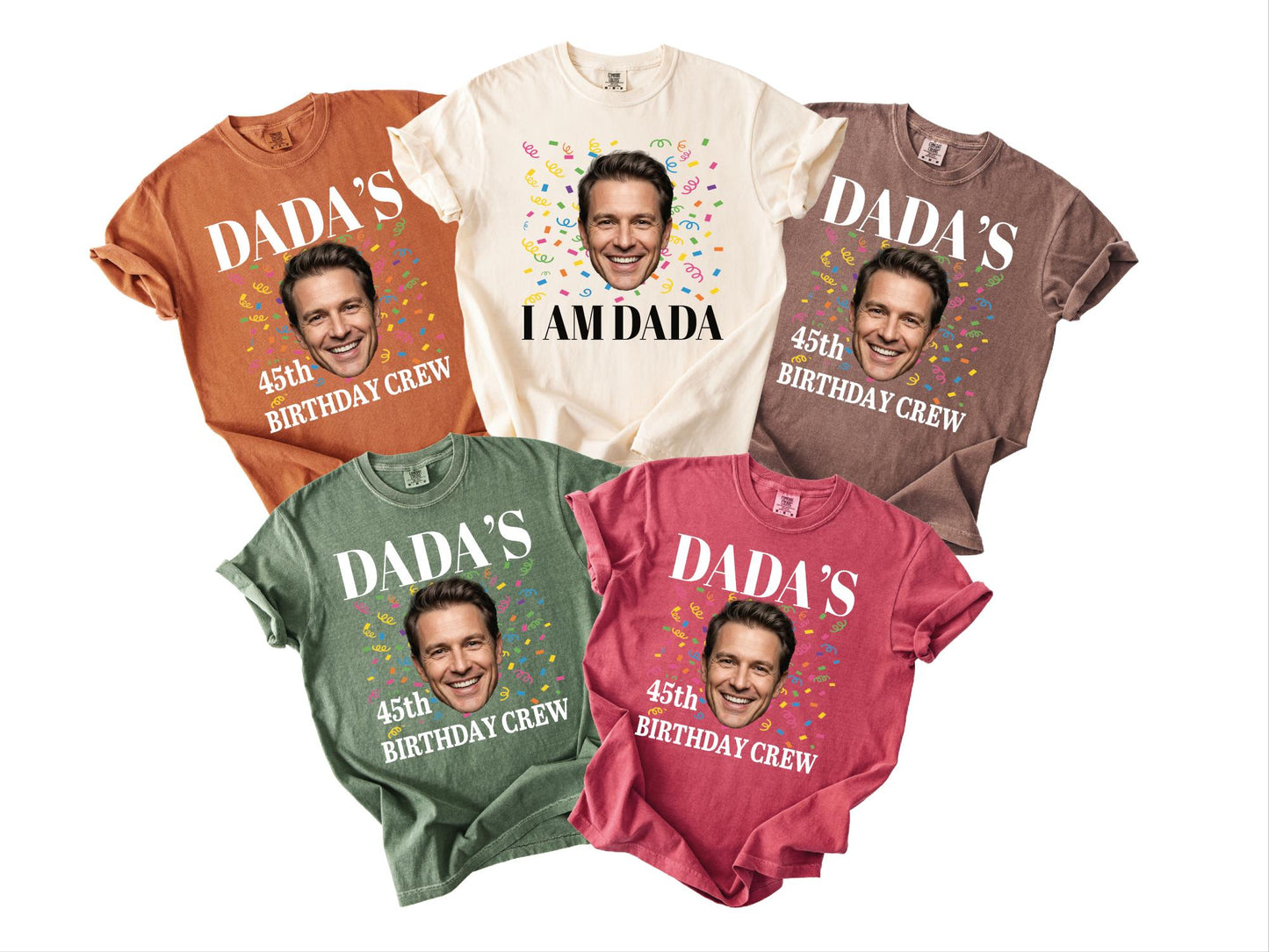 Custom Dad Photo 45th Birthday Crew Shirt, Personalized I Am Dada Party Tee with Portrait, Matching Father Celebration Outfit