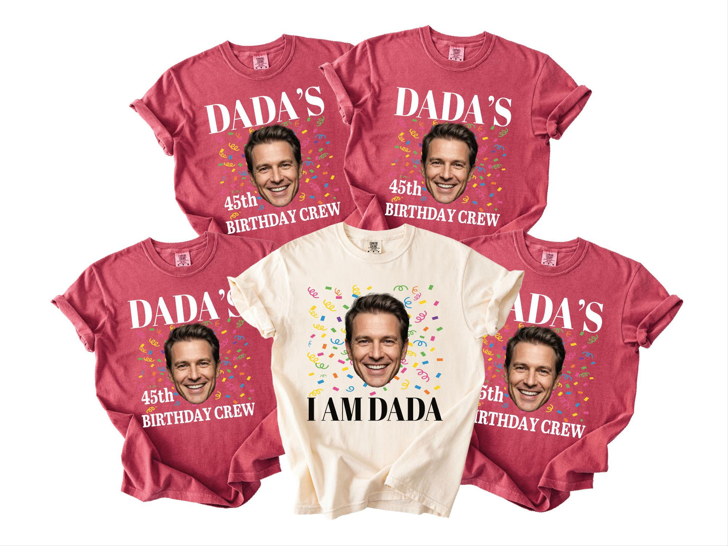 Custom Dad Photo 45th Birthday Crew Shirt, Personalized I Am Dada Party Tee with Portrait, Matching Father Celebration Outfit